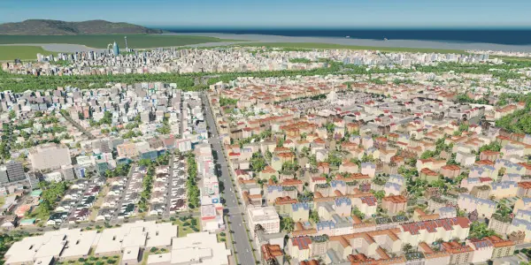 Aerial view of a city modelled using CIM methodology