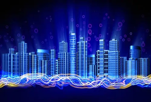 Aerial view of a smart city with connected infrastructure