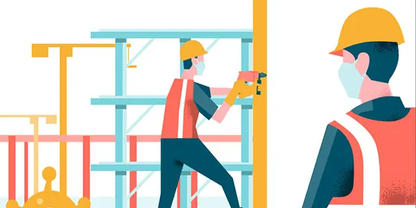 Construction workers applying COVID-19 prevention measures