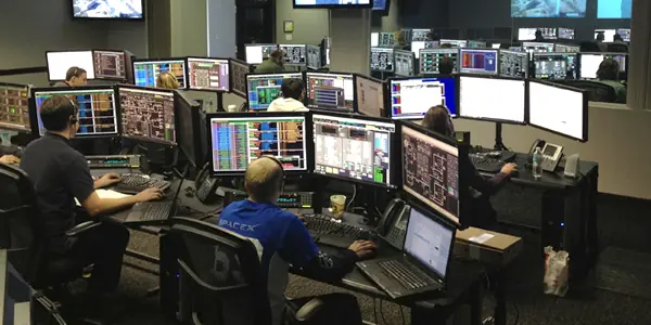SCADA system screen in a control room