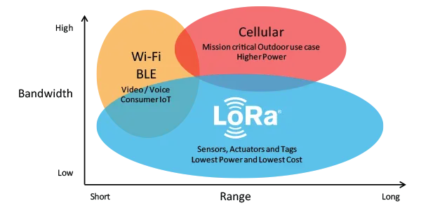 LoRa network diagram with low-power IoT devices